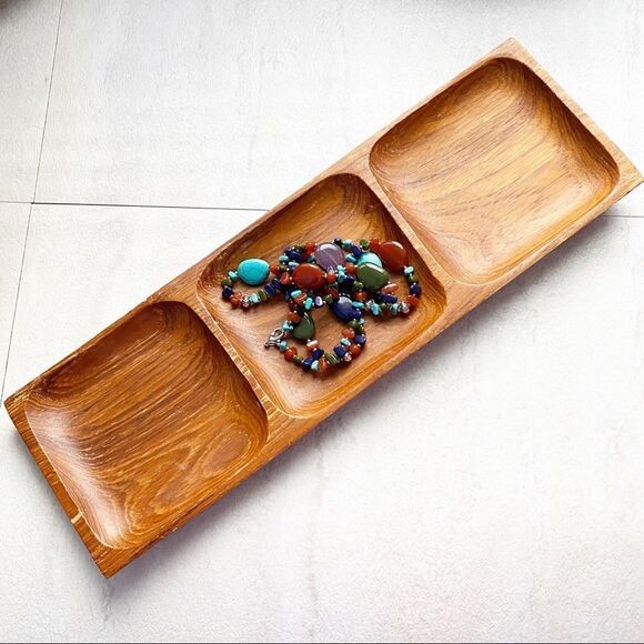 Wood 3 Section Trinket Tray Made in Thailand - Picture 1 of 12